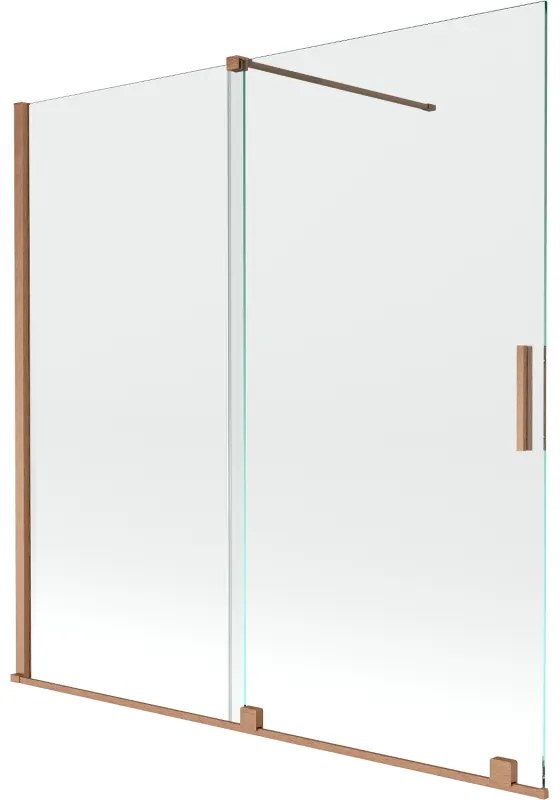 Mexen Velar, 2-krídlová posuvná vaňová zástena 160 x 150 cm, 8mm číre sklo, medená matná, 896-160-000-01-65