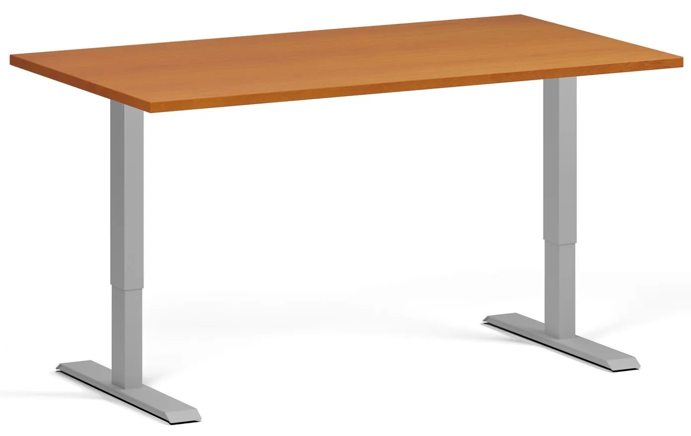 Výškovo nastaviteľný stôl, 140x80 cm, 2 motory, sivá podnož, čerešňa