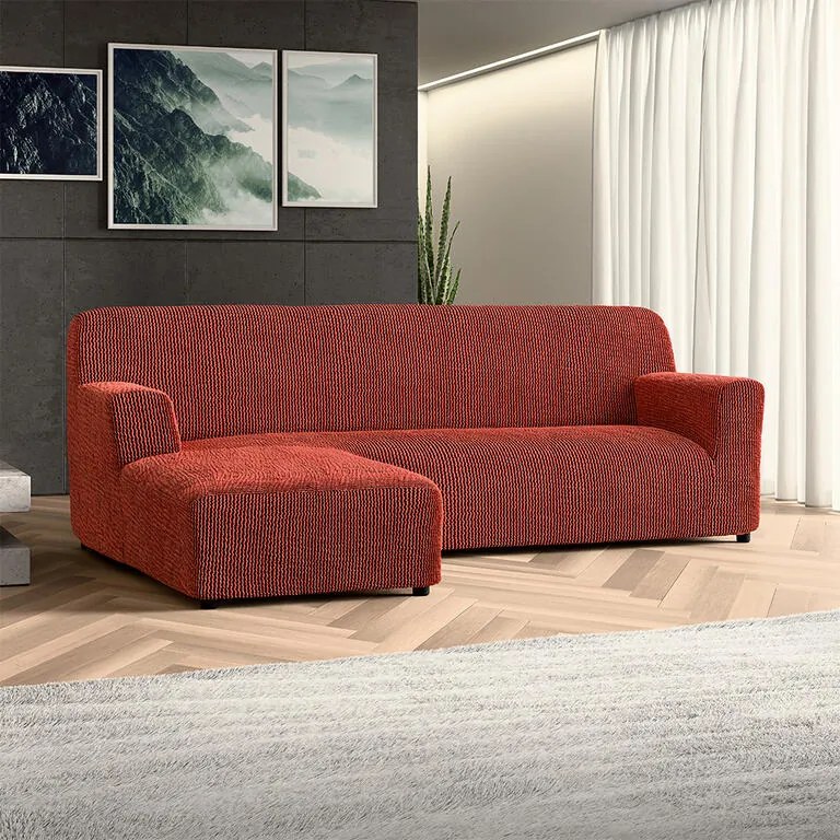 Bielastické poťahy COSTINA medená sedačka s otomanom vľavo (š. 170 - 300 cm)