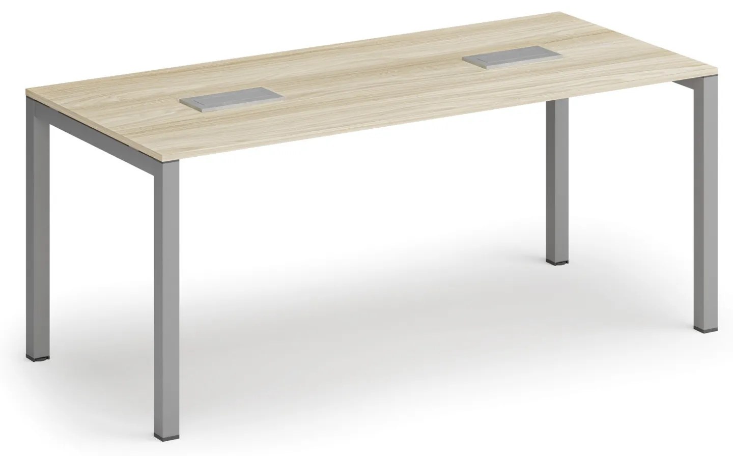 Rokovací stôl PRIMO SQUARE, 180x80 cm, dub prírodný + 2x stolová zásuvka TYP I, strieborná
