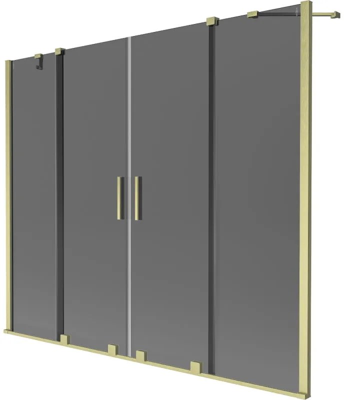 Mexen Velar Duo, 2-krídlová posuvná vaňová zástena 180 x 150 cm, 8mm šedé sklo, zlatá matná, 896-180-000-42-55