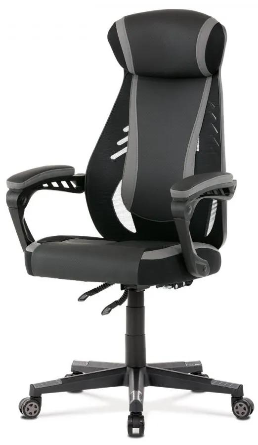 Herné kreslo KA-Y213 GREY sivá, čierna ekokoža a čierna látka a sieťovina MESH