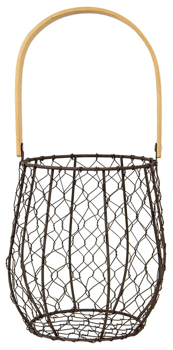 Hnedý drôtený košík s dreveným držadlom - Ø15*19/36 cm Hnedý drôtený košík s dreveným držadlom - Ø15*19/36 cm