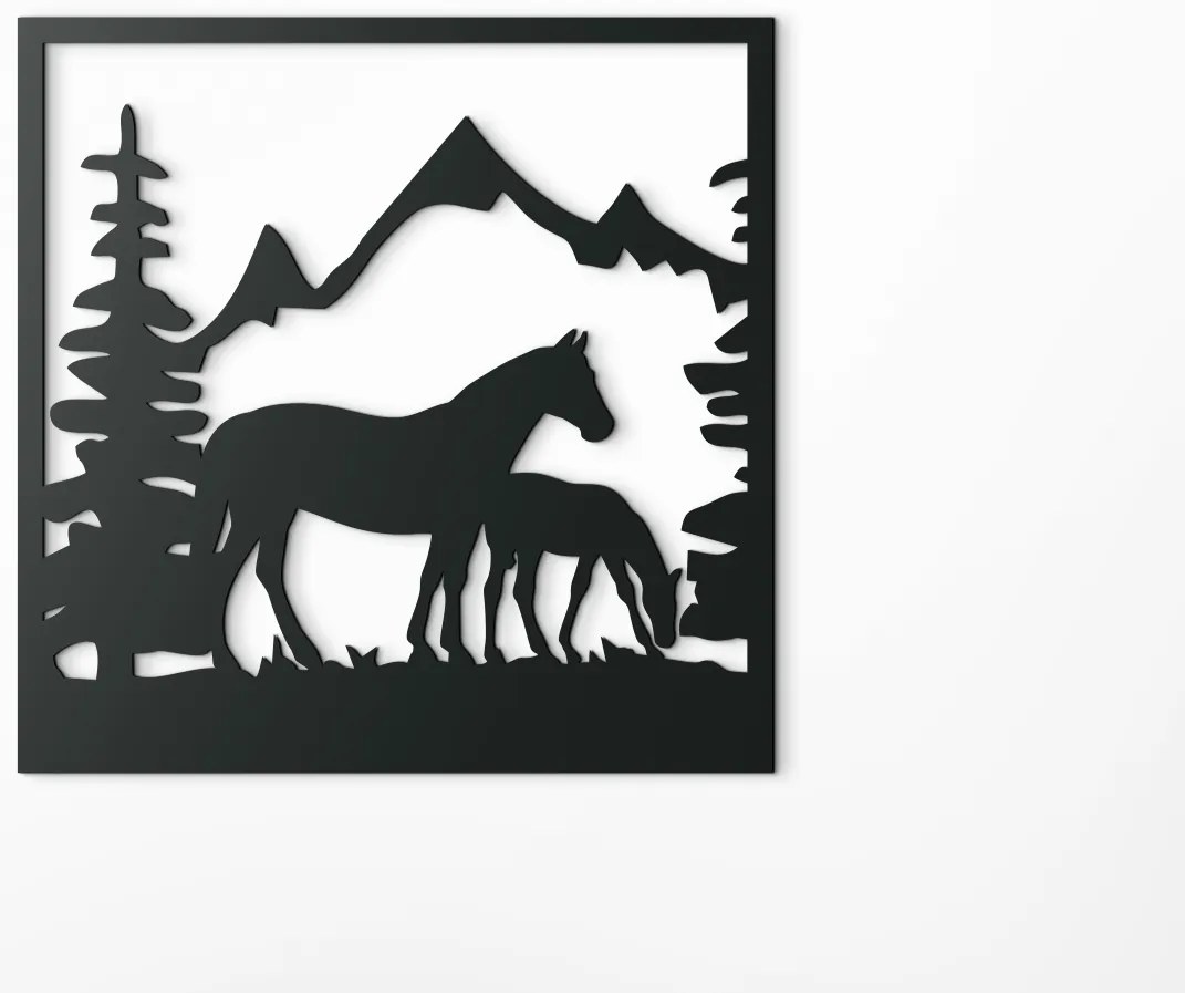 drevko 3D obraz Kobyla so žriebätkom Rozmer obrazu: 32,5 x 32,5 cm, Farba dekorácie: Čierna
