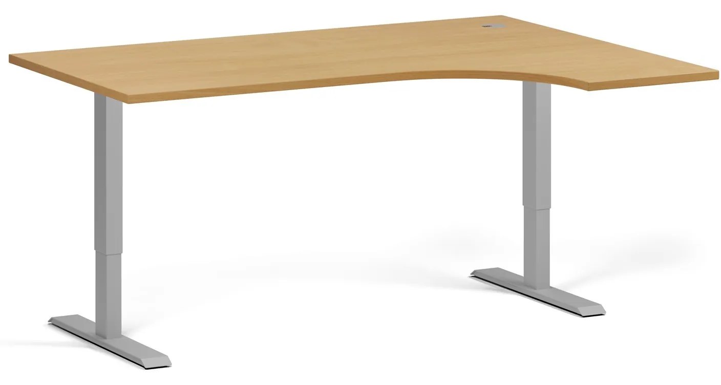Rohový výškovo nastaviteľný stôl, 160x120 cm, 1 motor, L/P, sivá podnož, buk