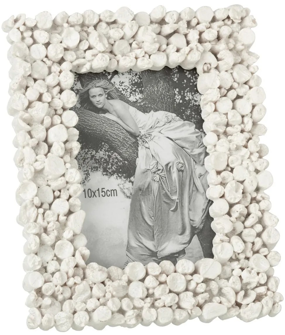 Biely dekoratívny fotorámik s kamienkami - 18*3*23 cm / 10*15cm