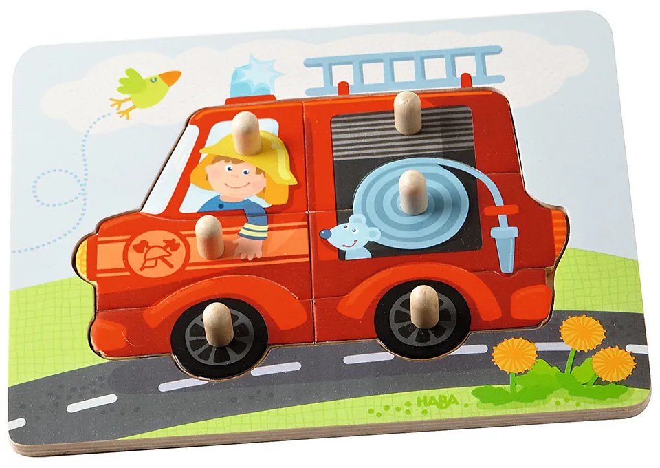 Drevené vkladacie skladačky (puzzle) – hasiči - 6 dielov