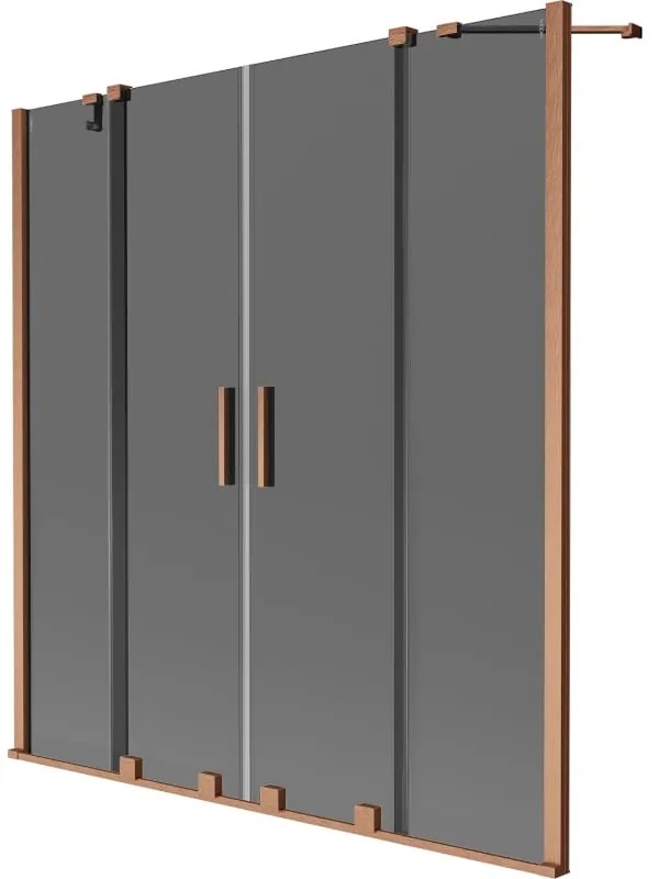 Mexen Velar Duo, 2-krídlová posuvná vaňová zástena 150 x 150 cm, 8mm šedé sklo, medená matná, 896-150-000-42-65