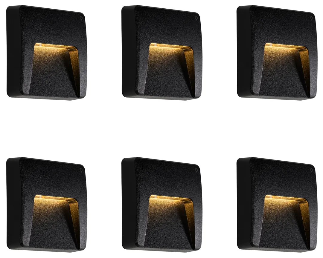 Sada 6 vonkajších nástenných svietidiel čiernych štvorcových vrátane LED IP65 - Gem