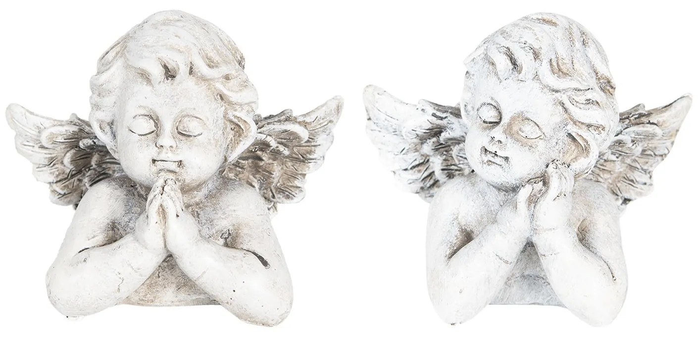 2 ks bielo šedý dekoratívne anjelíček S - 9 * 6 * 7 cm