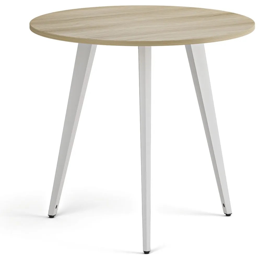Konferenčný stôl PRIMO VIBE, priemer 80 cm, biela podnož, dub prírodný