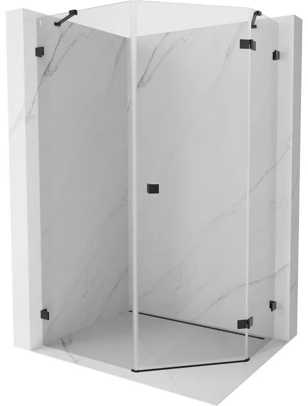 Mexen Lunar, päťuholníkový sprchový kút s pravým sklonom 80 x 90 cm, 8mm číre sklo, čierny profil, 831-080P-090L-70-00-P