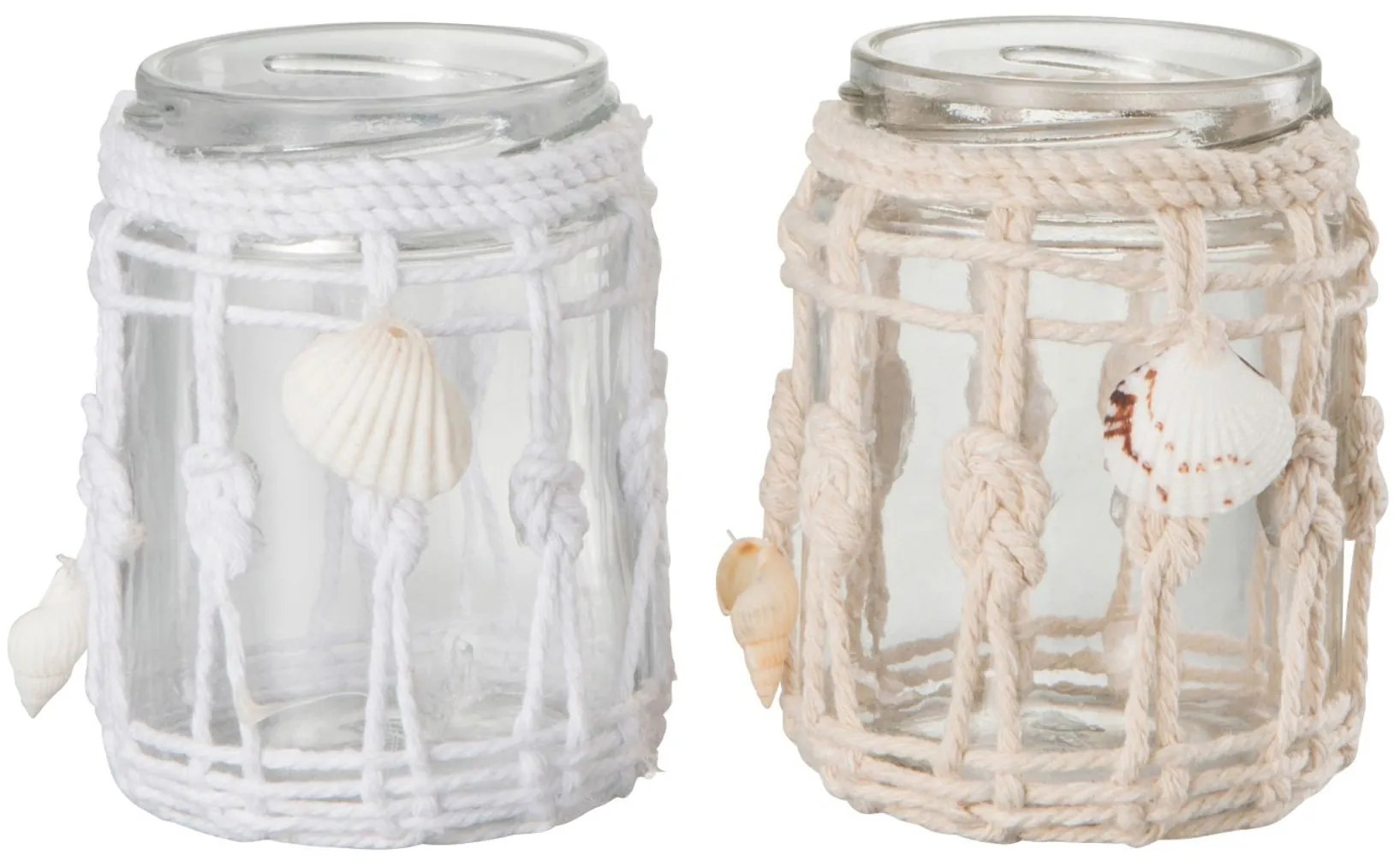 Sklenený svietnik na čajovú sviečku s ozdobnými povrázkami - Ø 7,5*9,5 cm