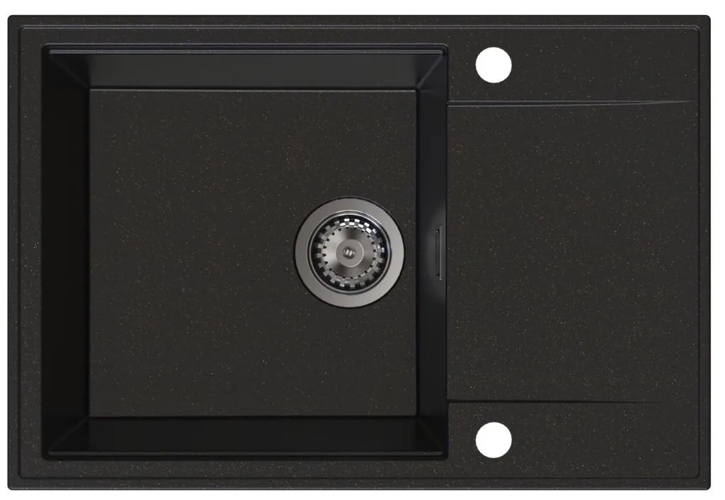 Sink Quality Sink55, kuchynský granitový drez 680x460x215 mm + grafitový sifón, čierna so zlatými bodmi, SKQ-SINK.L.1KDO.XB