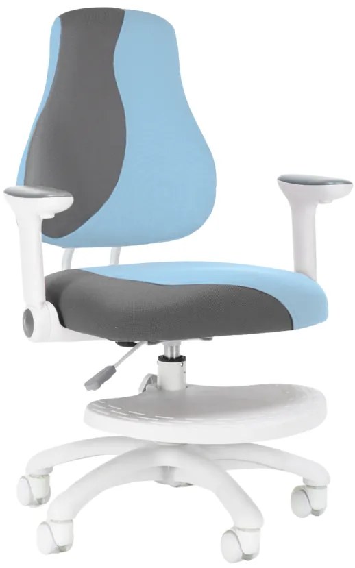 Detská rastúca stolička Neoseat KINDER WHITE PLUS — látka, šedá / svetlo modrá
