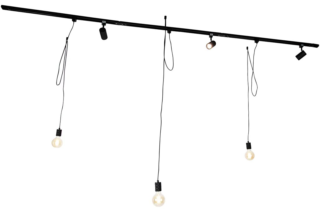 Inteligentný koľajnicový systém čierny 3 reflektory a závesné svietidlo 1-fázový - Cavalux Jeana