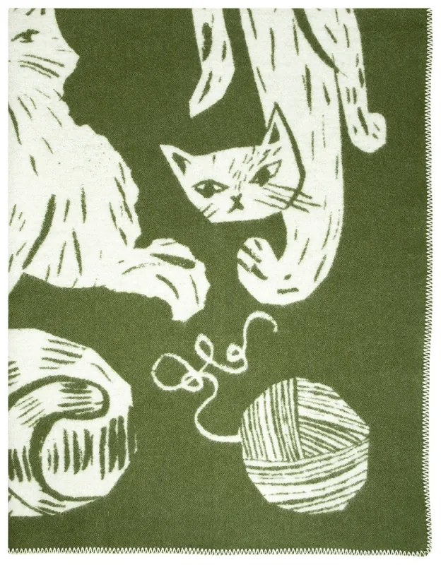 Vlnená deka Kissanpäivät 130x180, olivovo-biela