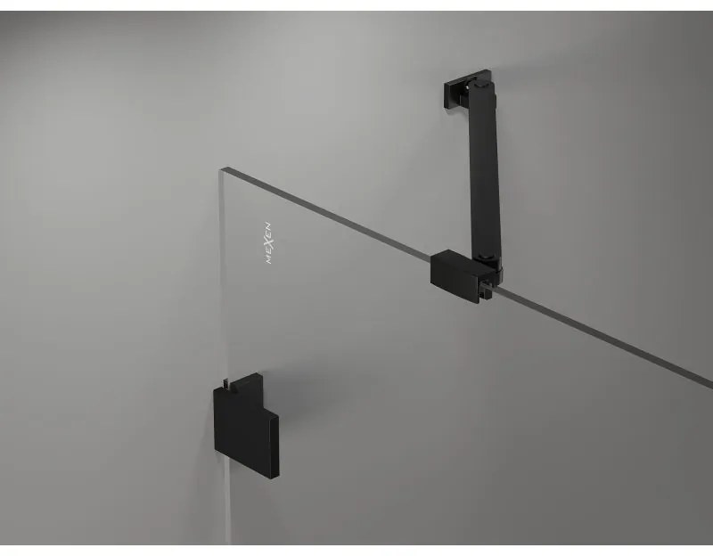 Mexen Lunar-B, výklopný sprchový kút ľavý 75 x 70 cm, 8mm číre sklo, čierny profil, 832-075-070-70-00-L