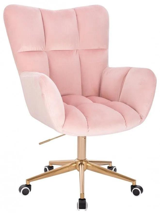 LuxuryForm DESIGN Kreslo AURORA VELUR na zlatej podstave s kolieskami - ružové