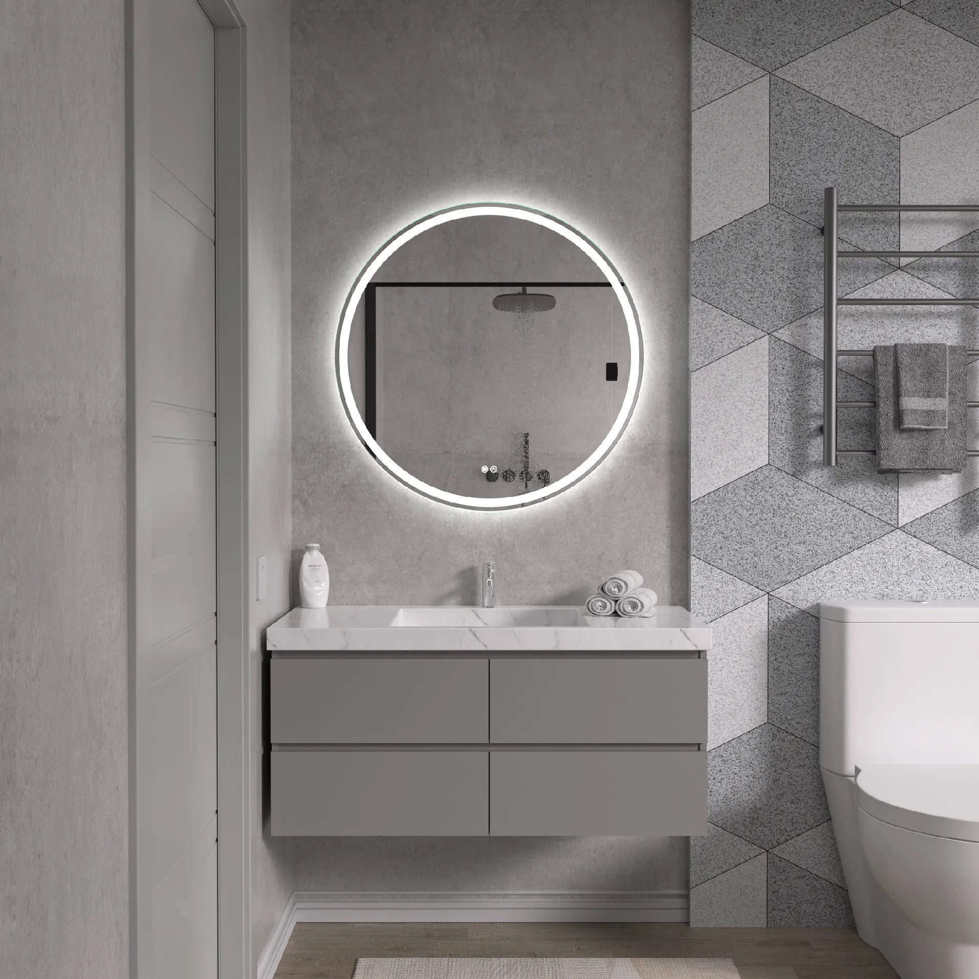 Erga Carla, okrúhle LED zrkadlo 80cm, 1840 lm, 3 farby svetla, ERG-V01-208-8080