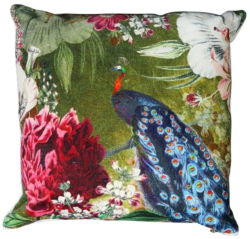 Zamatový vankúš s kvetinami a pávom - 45 * 45 * 10 cm Zamatový vankúš s kvetinami a pávom - 45 * 45 * 10 cm