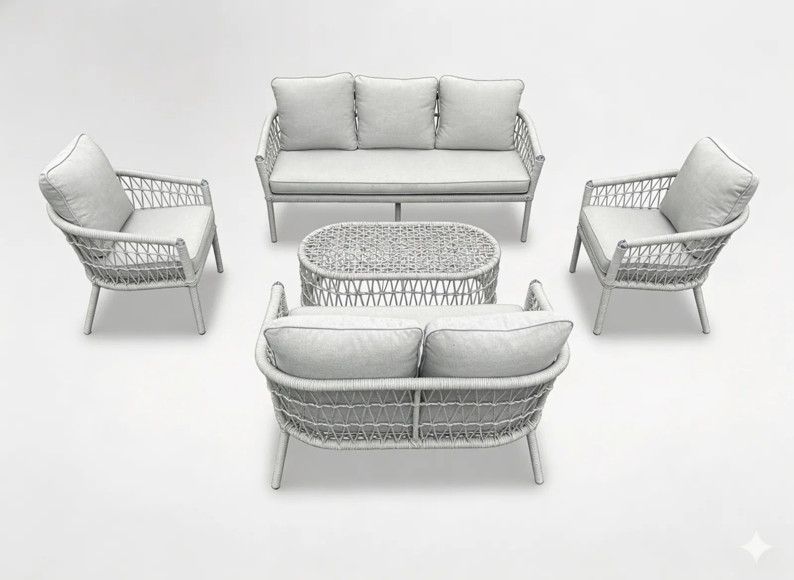 Garden Line ZÁHRADNÝ NÁBYTOK (2 SOFY + 2 KRESLÁ + STÔL) ŠEDÁ + ŠEDÉ VANKÚŠE *9439