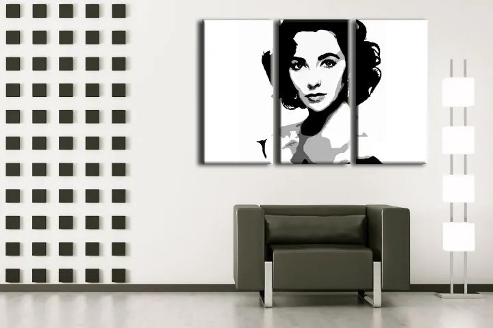 Ručne maľovaný POP Art obraz Elizabhet Taylor 3 dielny et