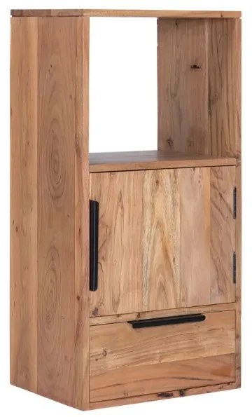 furniture-nabytek.cz - Masívna nástenná polica Auckland s dvierkami a zásuvkou, lakovaný akát, hnedá