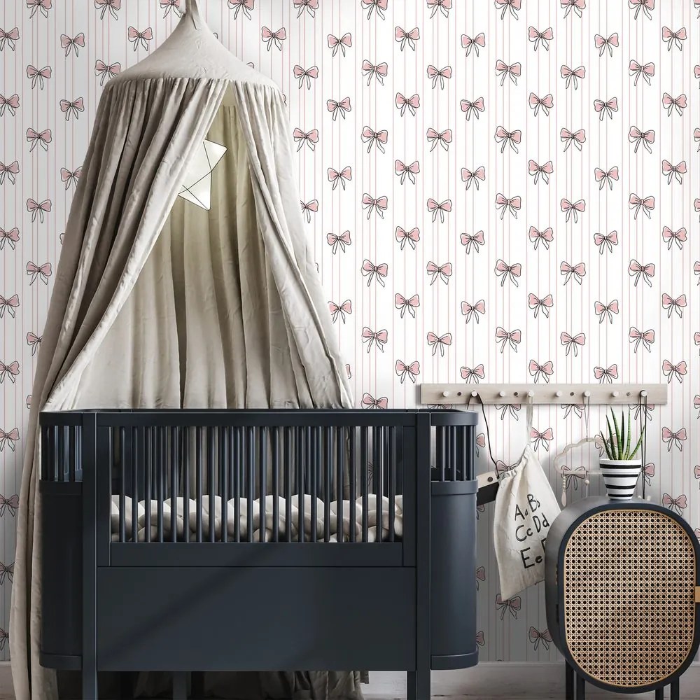 Samolepiaca tapeta ružové mašle na bielom pozadí