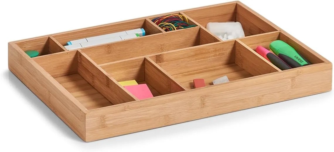 Organizér do zásuvky s priehradkami - 9 priehradiek, bambus ZELL 32 x 44 cm
