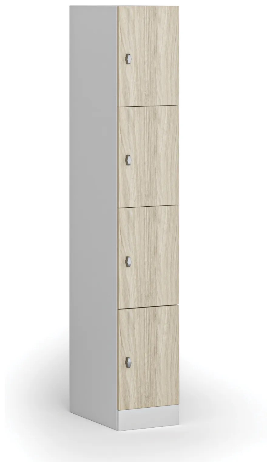 Šatníková skrinka s úložnými boxmi, 4 boxy, 1850 x 300 x 500 mm, otočný zámok, laminované dvere, dub prírodný