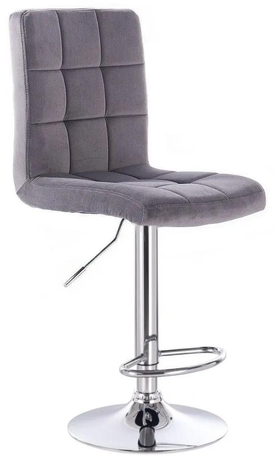 LuxuryForm DESIGN Barová stolička TOLEDO VELUR na striebornom tanieri - tmavo šedá