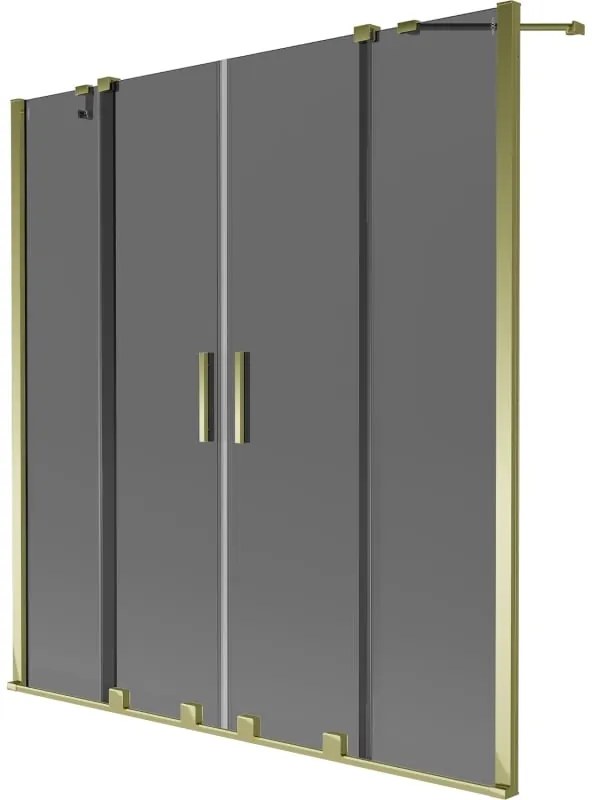 Mexen Velar Duo, 2-krídlová posuvná vaňová zástena 140 x 150 cm, 8mm šedé sklo, zlatý lesklý profil, 896-140-000-42-50
