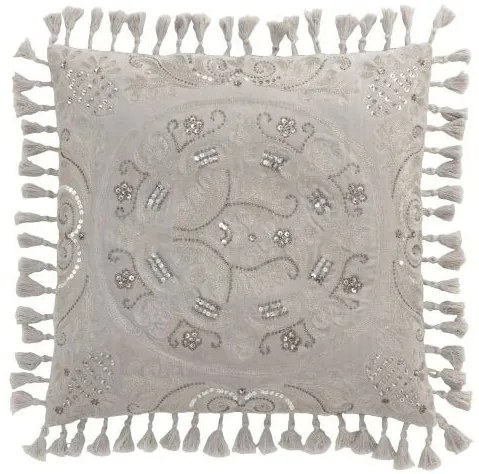 Zamatový šedý vankúš Moroccan so strapcami - 45*45 cm