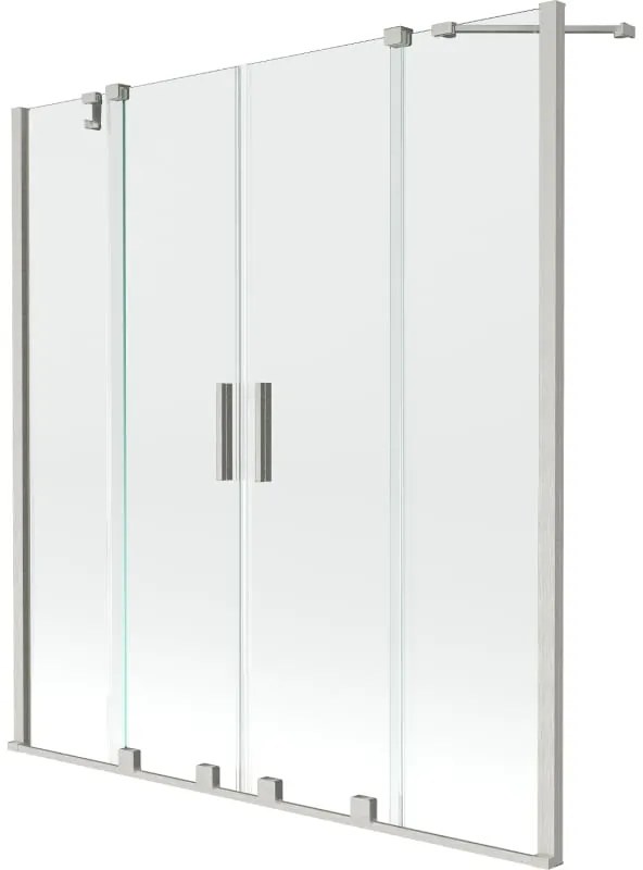 Mexen Velar Duo, 2-krídlová posuvná vaňová zástena 150 x 150 cm, 8mm číre sklo, brúsená oceľ, 896-150-000-02-97