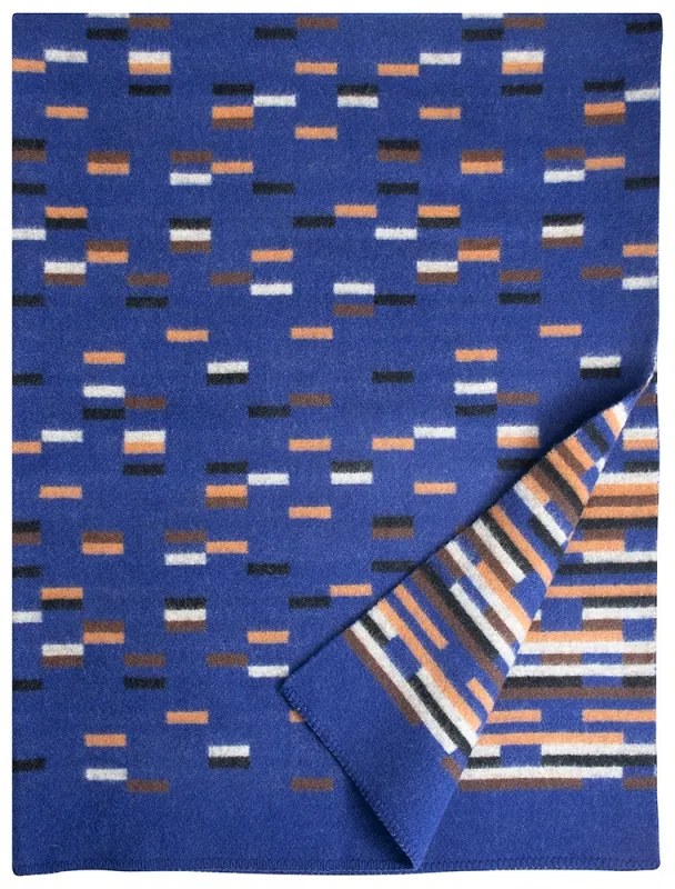 Vlnená deka Yllätys 130x180, modro-škoricovo-hnedá