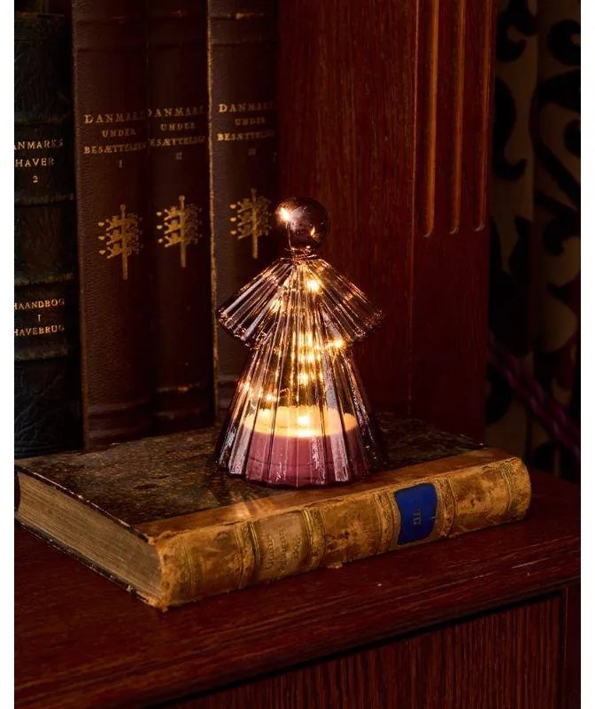 SIRIUS Svetelný LED anjel zo skla, bordová farba, 15 cm