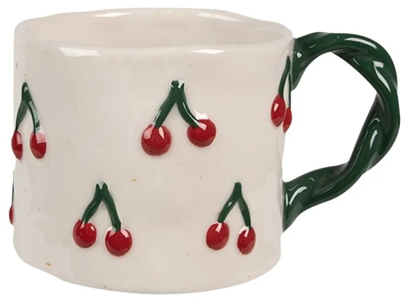 Béžový keramický hrnec s třešněmi Třešně - 13*9*7 cm / 200 ml