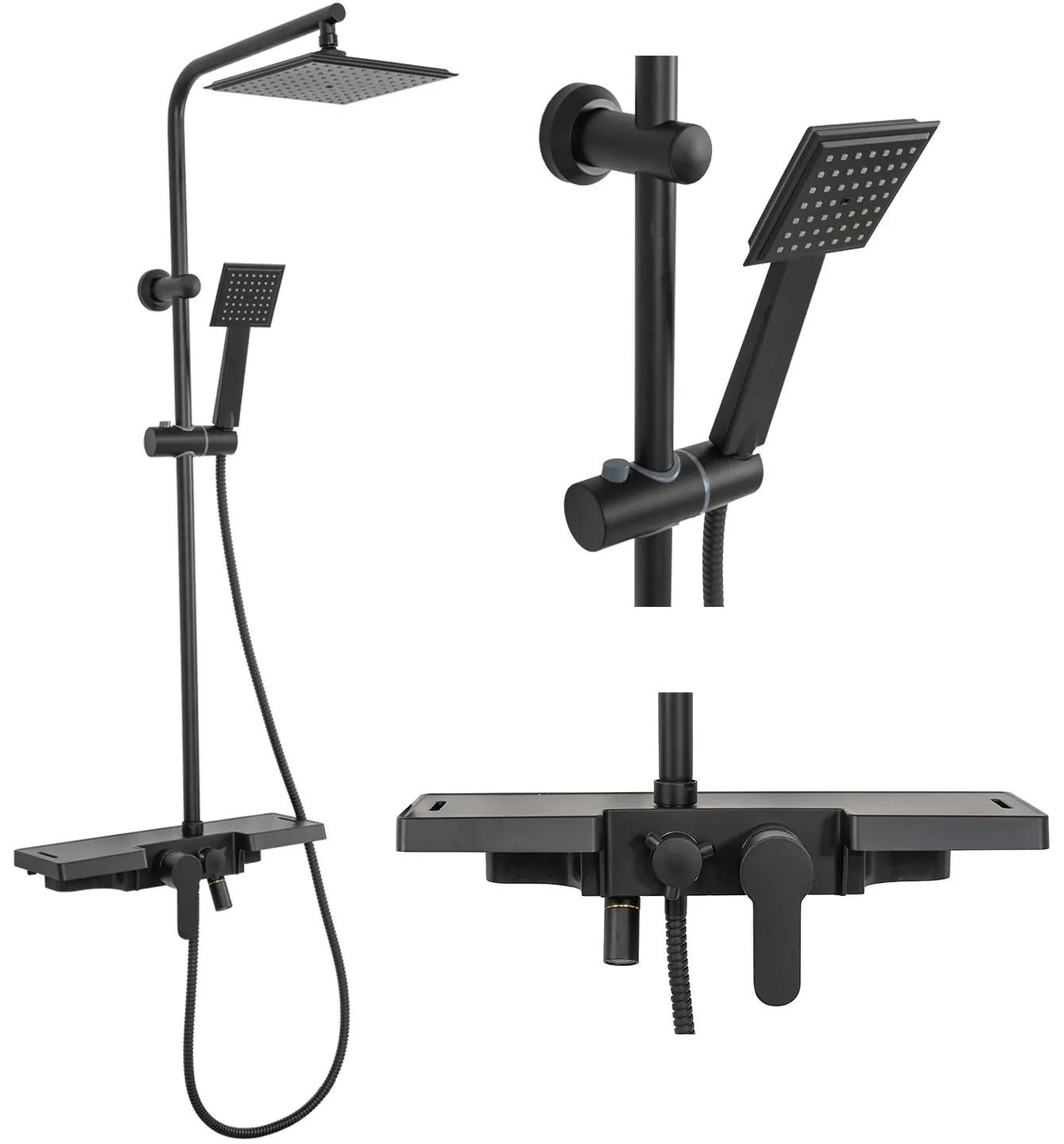 Sprchová súprava MAXMAX Rea BRAVO čierna s policou a výtokom do vane