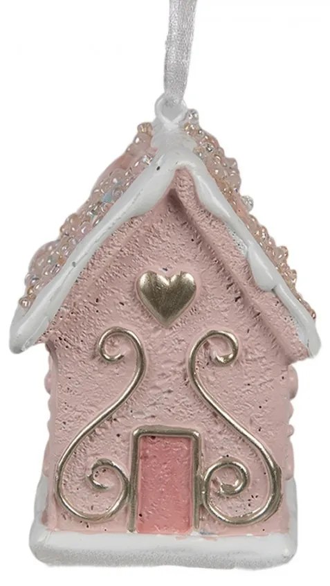 Závesná ružová ozdoba perníková chalúpka Gingerbread House - 4*4*6 cm
