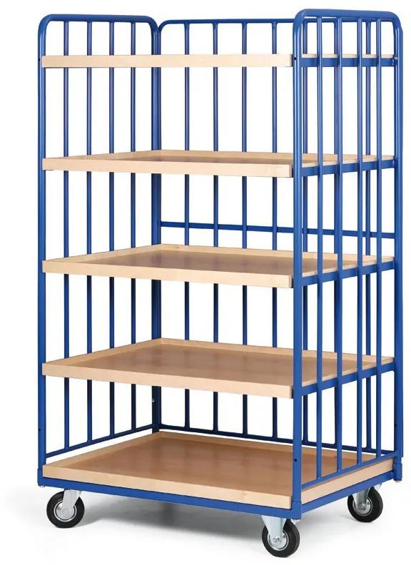 Policový vozík, 5 políc s hranou, 3 bočnice s výplňou, nosnosť 300 kg