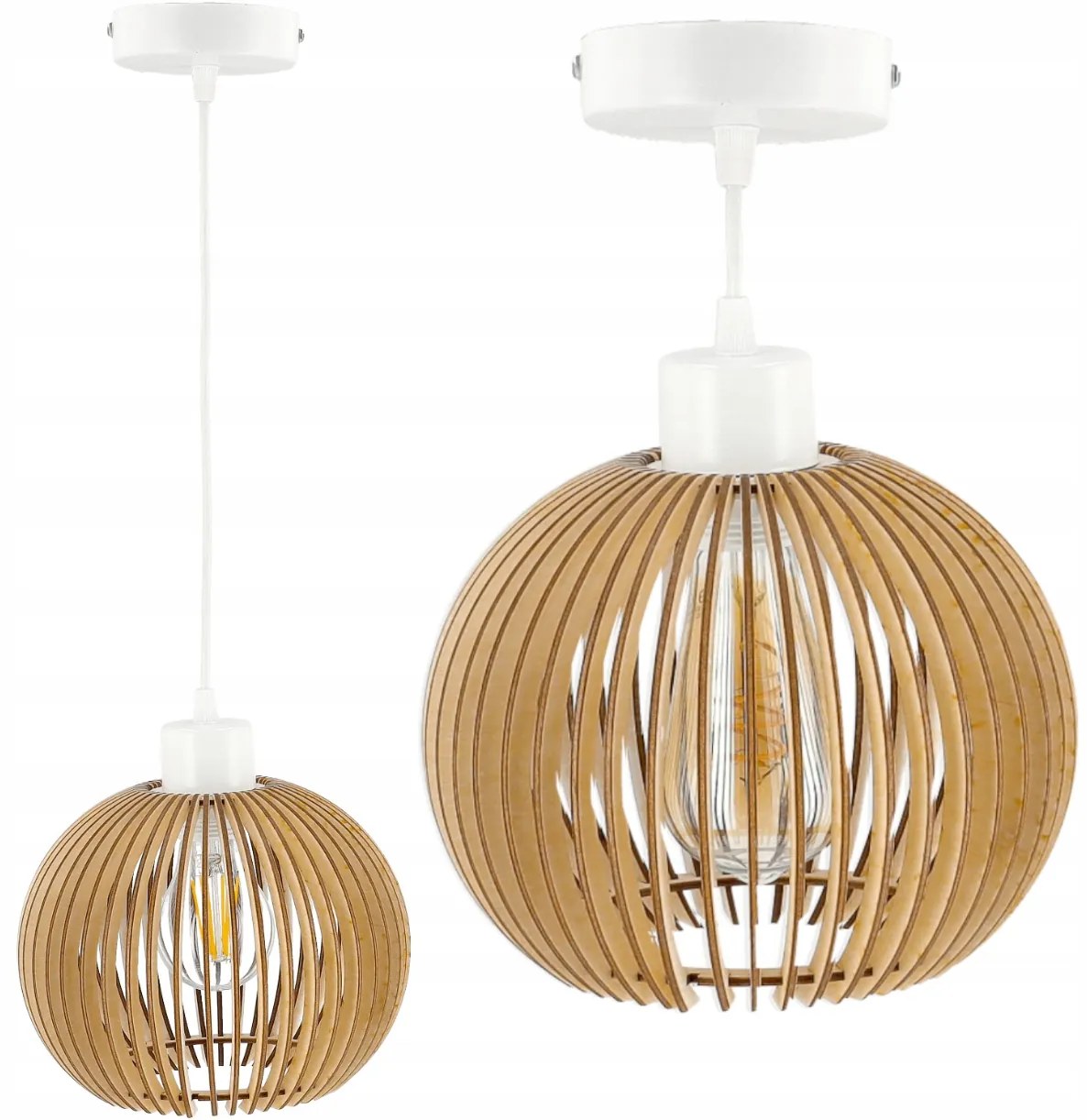 BERGE Závesná stropná lampa, biela, drevená