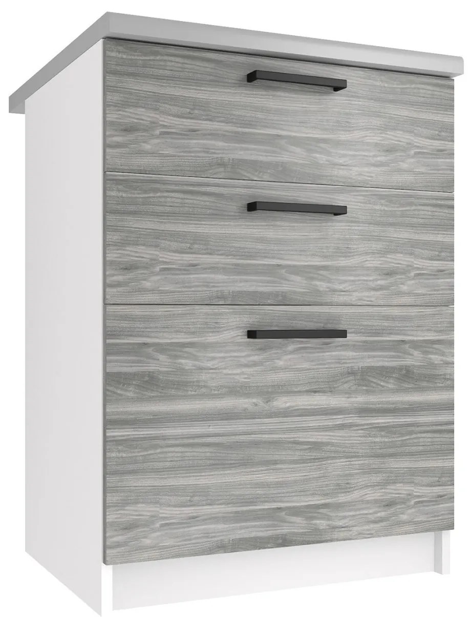 Kuchynská skrinka Belini spodná so zásuvkami 60 cm šedý antracit Glamour Wood s pracovnou doskou TOR SDSZ60/1/WT/GW/0/B1