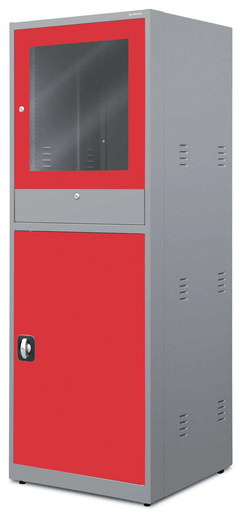 Priemyselná stacionárna počítačová skrinka STEVE, 640 x 1750 x 630 mm, antracitovo červená