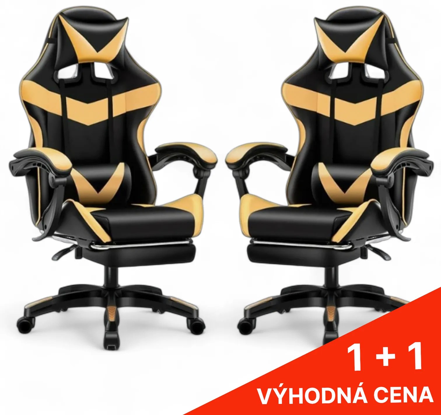 Kancelárska herná stolička s nastaviteľnou opierkou nôh - čierno - zlatá 1 + 1