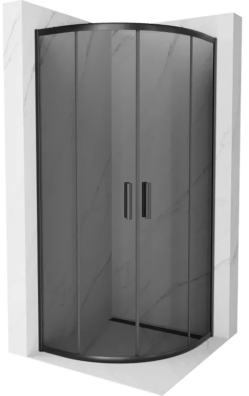 Mexen Rio, štvrťkruhový sprchovací kút s posuvnými dverami 80(dvere) x 80(dvere) x 190 cm, 6mm šedé sklo, čierny profil, 863-080-080-70-40