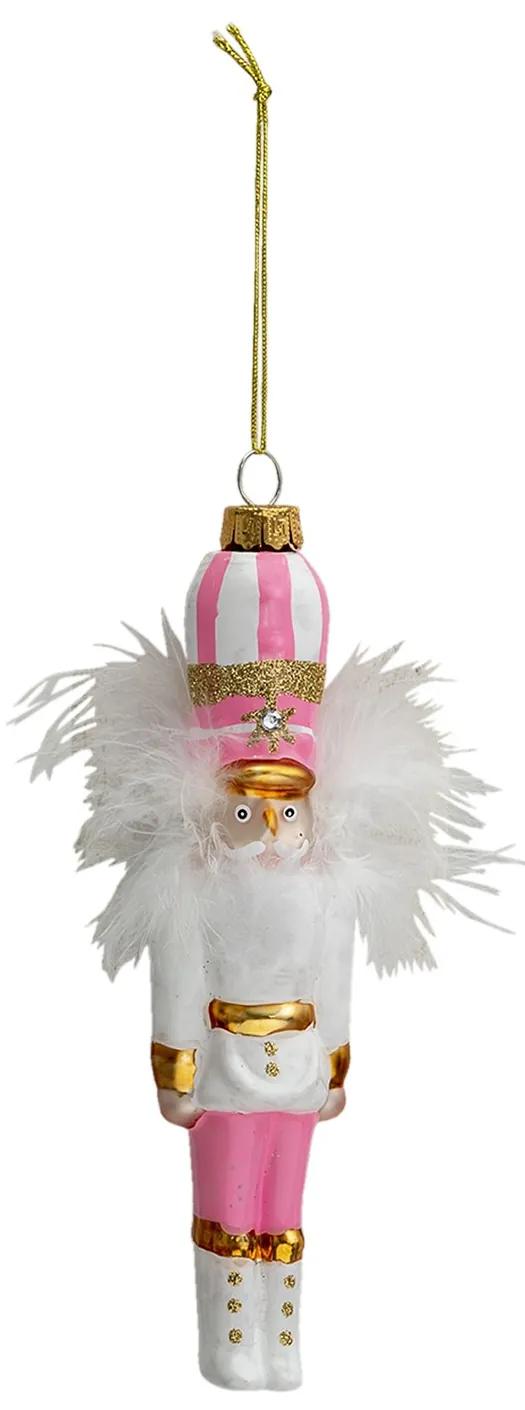 Vianočná ozdoba Luskáčik v ružovo-bielom obleku - 4 * 4 * 17 cm