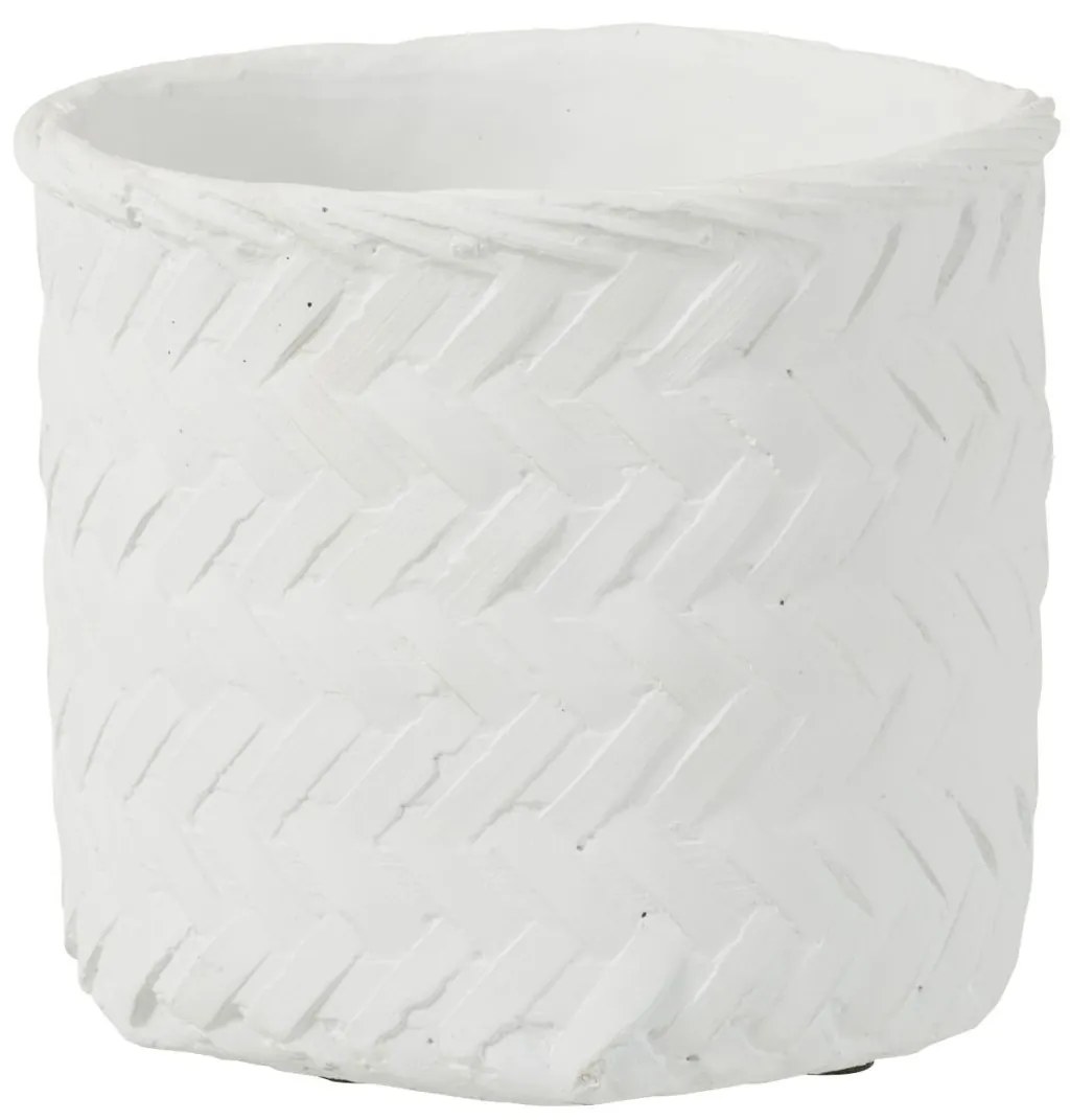 Biely cementový kvetináč s imitáciou bambusového výpletu L - Ø 20*17,5 cm