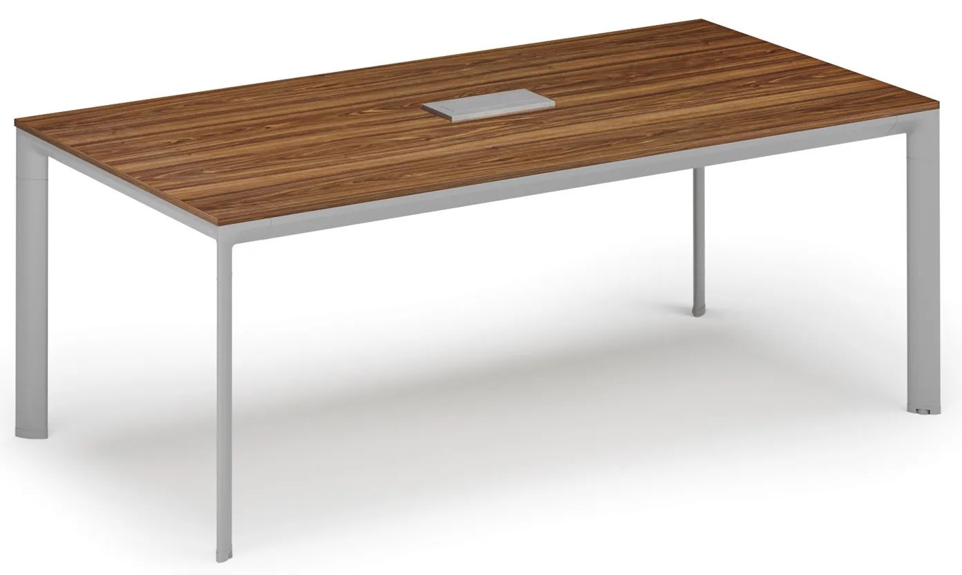 Rokovací stôl PRIMO INVITATION, 200x100 cm, orech + stolná zásuvka TYP II, strieborná