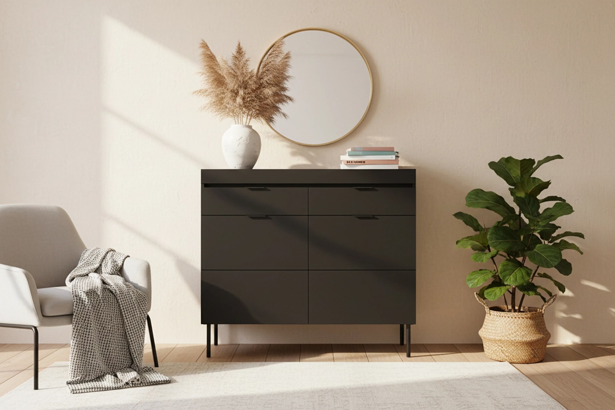 Komoda Sentia 105 cm s 2 zásuvkami - čierna / čierna